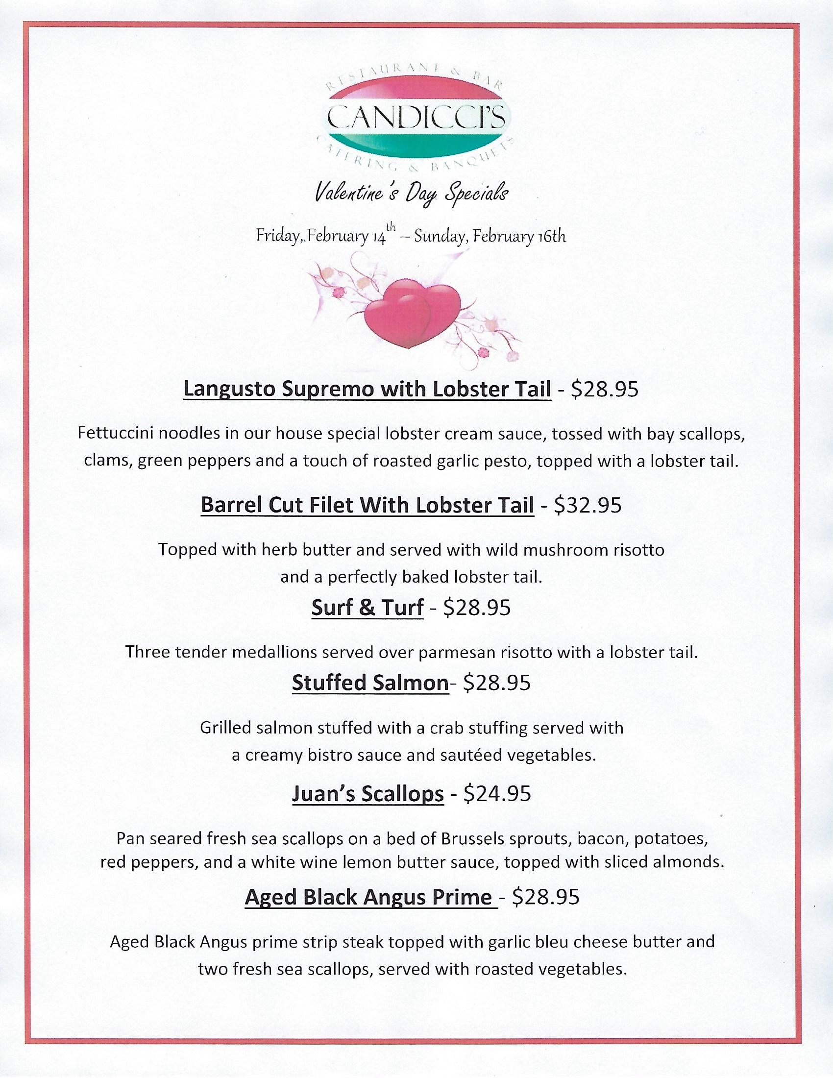 Who needs reservations? an easy, elegant valentine's day menu Make Your valentine's Day Reservations at Candicci's Restaurant and Bar