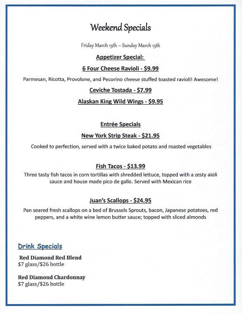 Weekend Specials at Candicci's Restaurant and Bar